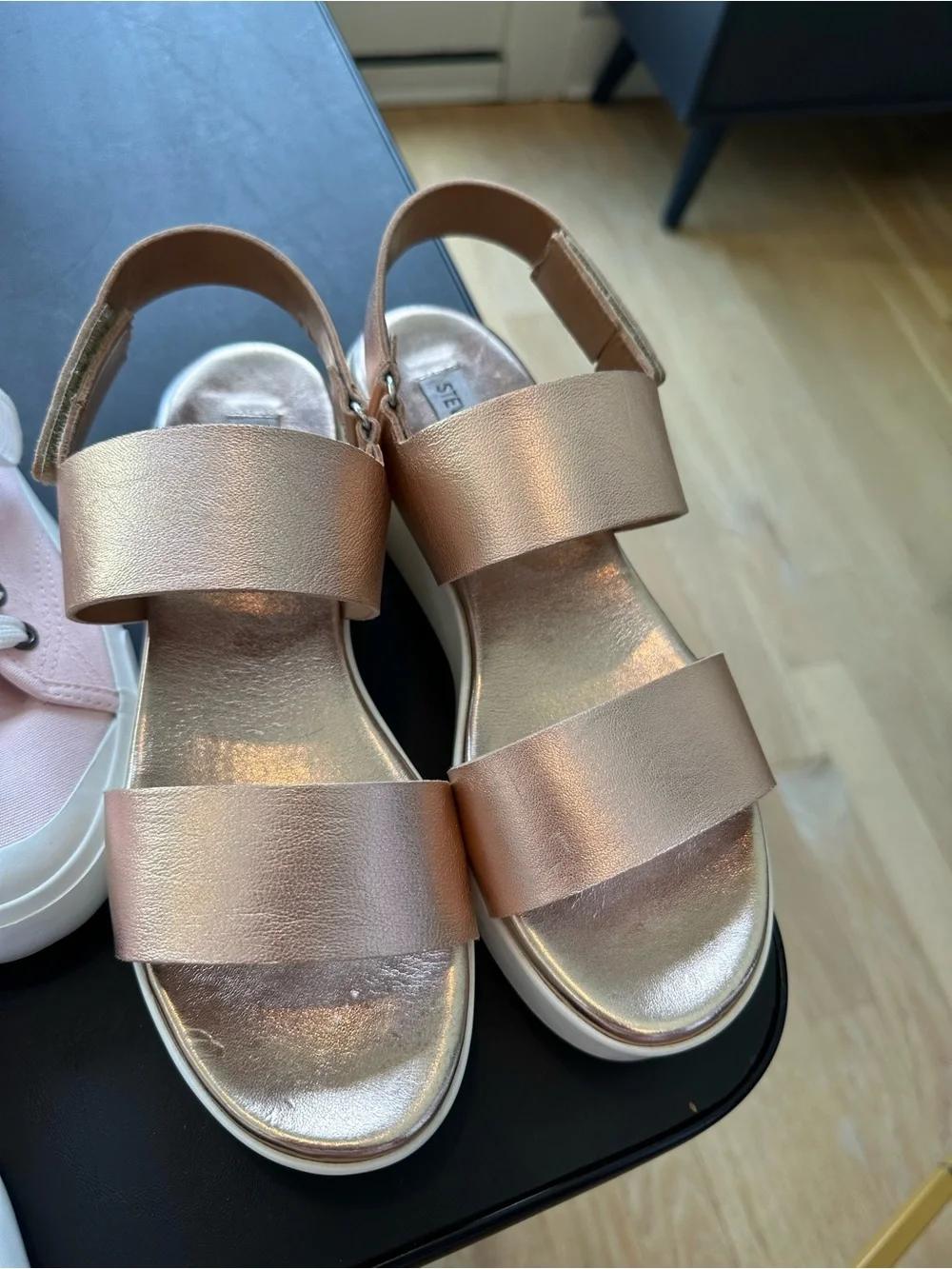 Steve Madden Rose Gold Double-Strap Wedge Sandals